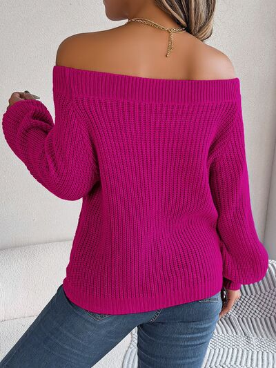 Blue Zone Planet |  Openwork Off-Shoulder Long Sleeve Sweater BLUE ZONE PLANET