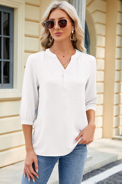 Notched Three-Quarter Sleeve T-Shirt Trendsi