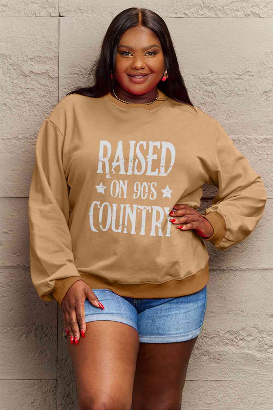Simply Love Full Size RAISED ON 90'S COUNTRY Graphic Sweatshirt BLUE ZONE PLANET