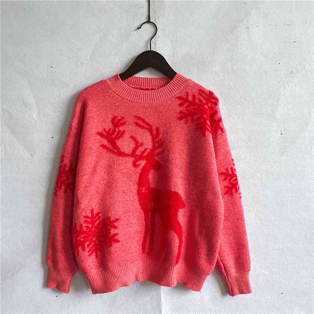 Reindeer and Snowflake Pattern Sweater BLUE ZONE PLANET