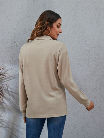 Half Button Dropped Shoulder Blouse Trendsi