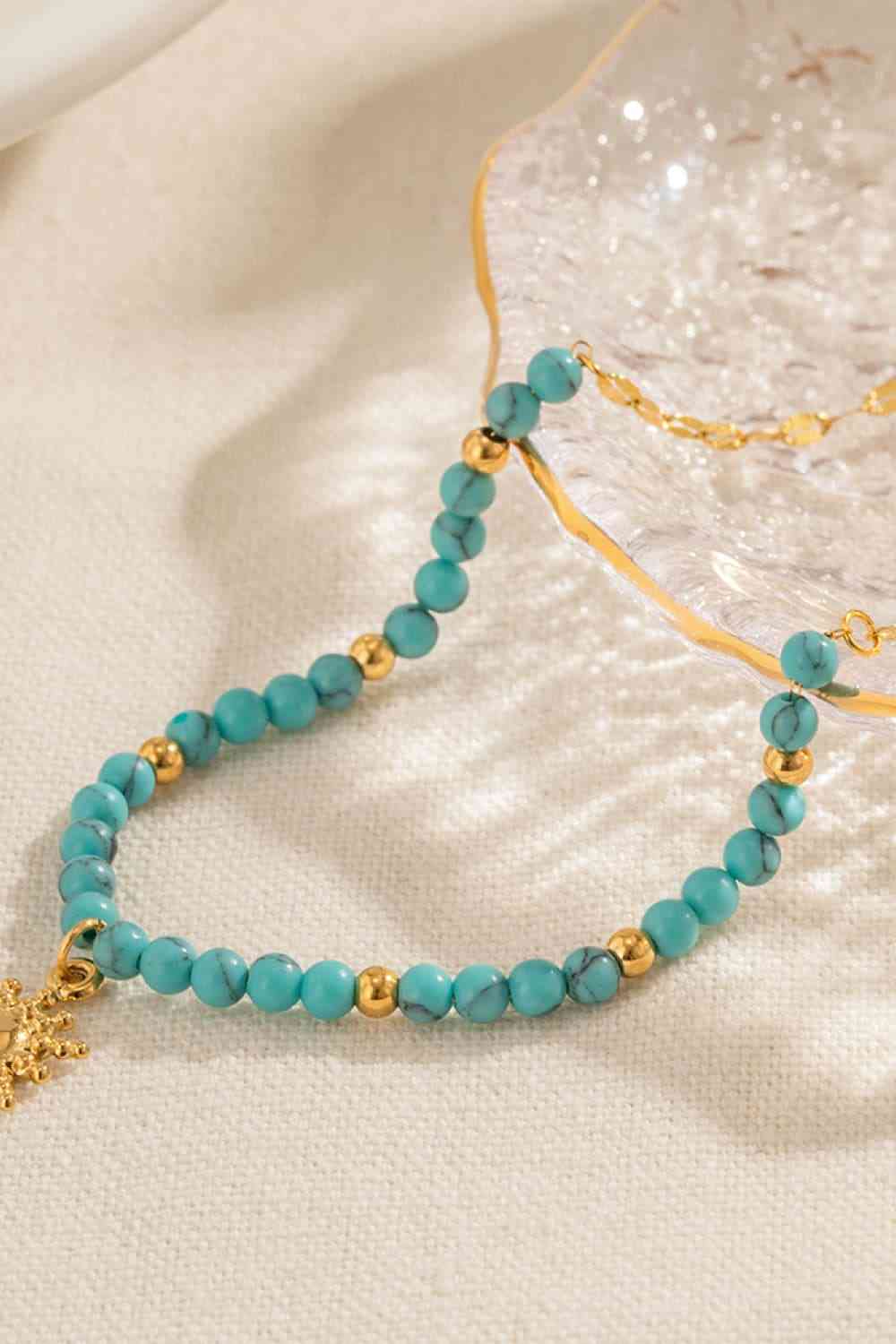 Turquoise Beaded 18K Gold-Plated Sun Shape Pendant Necklace BLUE ZONE PLANET