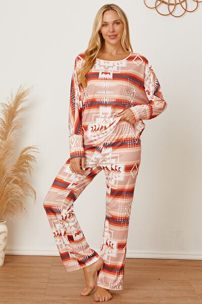 Blue Zone Planet |  Striped Geometric Top and Pants Lounge Set BLUE ZONE PLANET