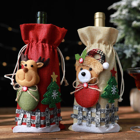 Blue Zone Planet |  Assorted 2-Piece Christmas Doll Wine Bottle Covers BLUE ZONE PLANET