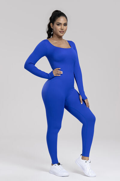 Square Neck Long Sleeve Active Jumpsuit-TOPS / DRESSES-[Adult]-[Female]-Royal Blue-S-2022 Online Blue Zone Planet