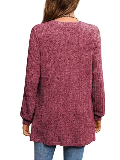 Slit Notched Pocketed Long Sleeve T-Shirt-TOPS / DRESSES-[Adult]-[Female]-2022 Online Blue Zone Planet