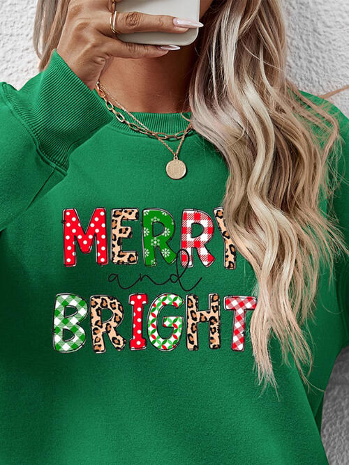 MERRY AND BRIGHT Round Neck Sweatshirt BLUE ZONE PLANET