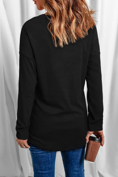 Graphic V-Neck Long Sleeve Top BLUE ZONE PLANET