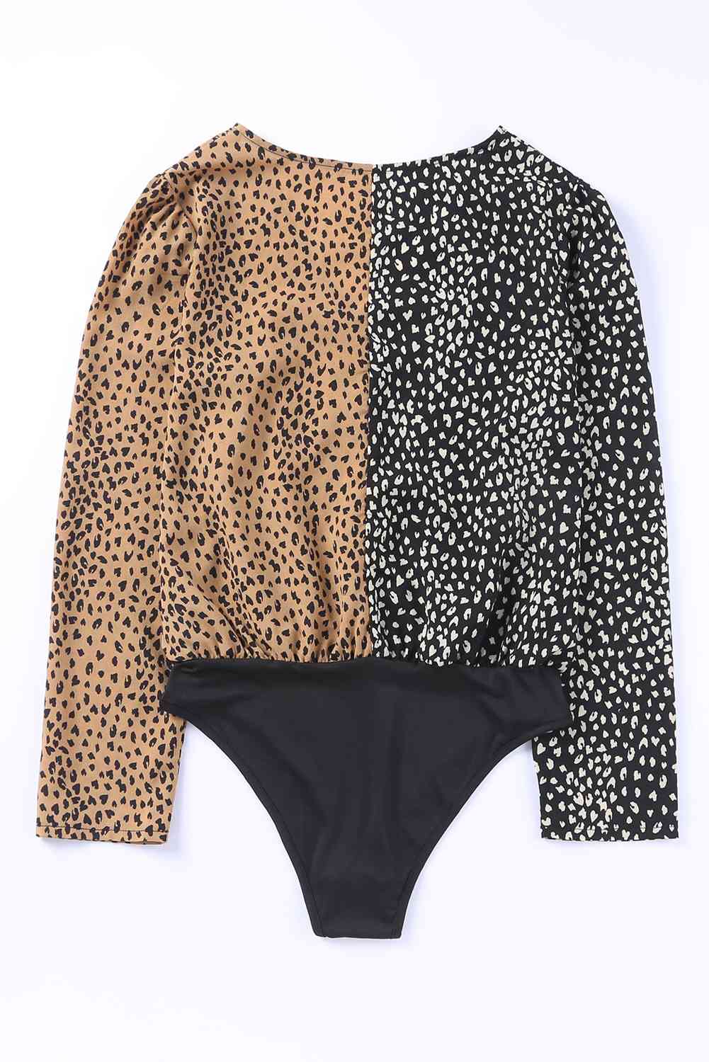 Leopard Surplice Neck Long Sleeve Bodysuit BLUE ZONE PLANET