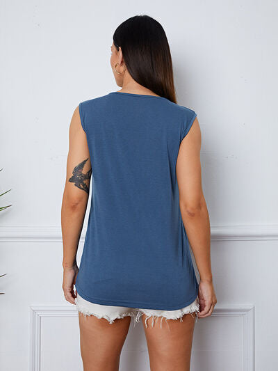 Blue Zone Planet |  Square Neck Decorative Button Tank BLUE ZONE PLANET