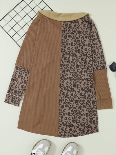 Half Button Leopard Collared Neck Blouse BLUE ZONE PLANET