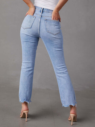 Distressed Raw Hem Jeans with Pockets Trendsi