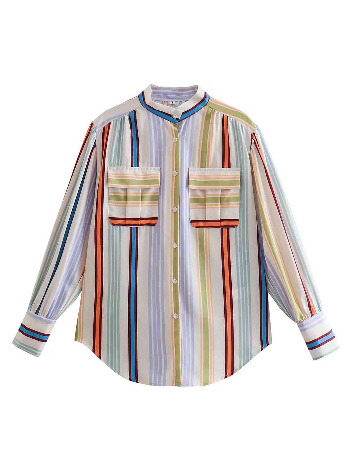 Striped Button Down Lantern Sleeve Shirt BLUE ZONE PLANET