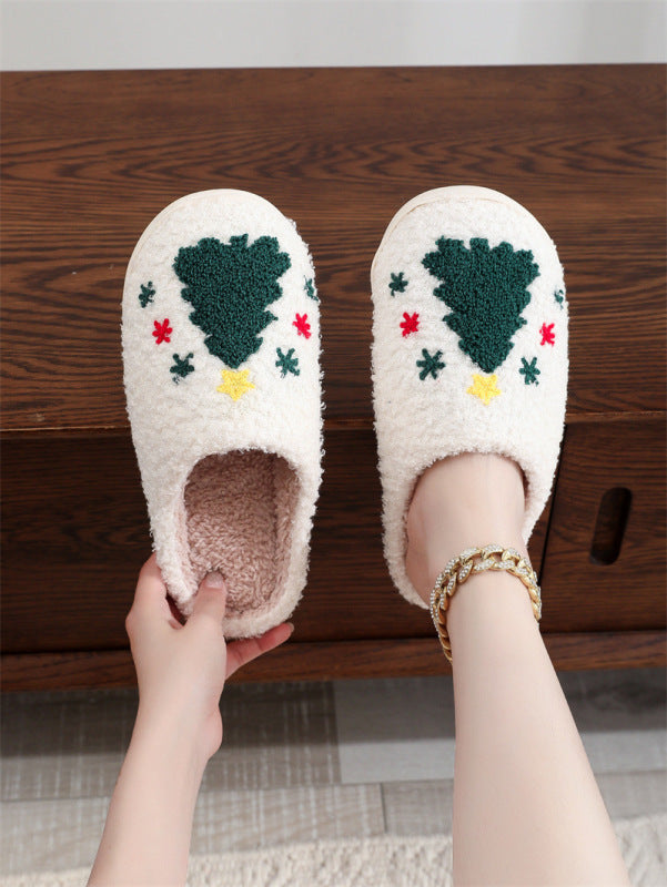 New Cute Cartoon Smiling Christmas Hat Cotton Slippers for Men and Women Couple Slippers BLUE ZONE PLANET