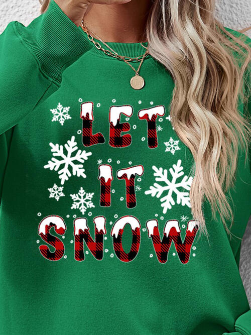 LET IT SNOW Round Neck Long Sleeve Sweatshirt BLUE ZONE PLANET