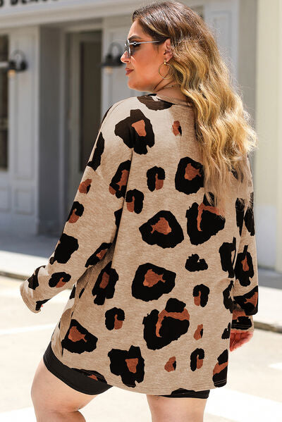 Plus Size Leopard Dropped Shoulder T-Shirt Trendsi