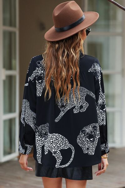 Printed Button Up Long Sleeve Shirt BLUE ZONE PLANET