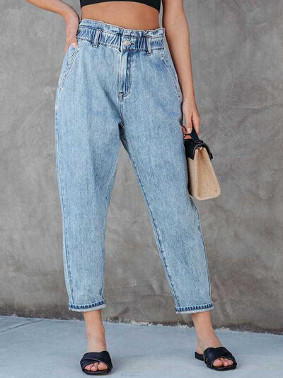 Blue Zone Planet |  Paperbag Waist Cropped Jeans BLUE ZONE PLANET