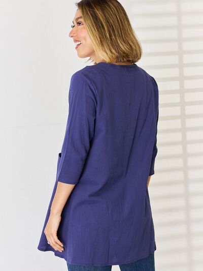 Pocketed Round Neck Half Sleeve Blouse BLUE ZONE PLANET