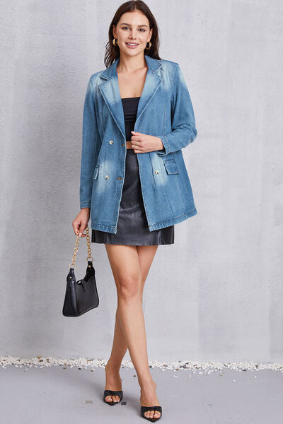 Lapel Collar Washed Denim Top-TOPS / DRESSES-[Adult]-[Female]-2022 Online Blue Zone Planet