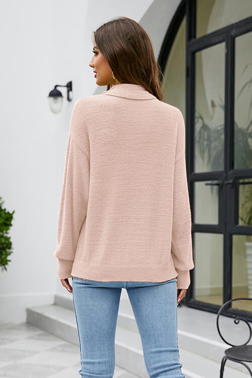 Mock Neck Dropped Shoulder Long Sleeve Sweater BLUE ZONE PLANET