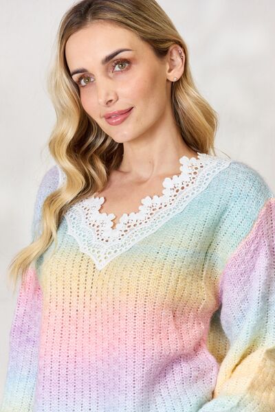 Blue Zone Planet |  BiBi Rainbow Gradient Crochet Deetail Sweater BLUE ZONE PLANET