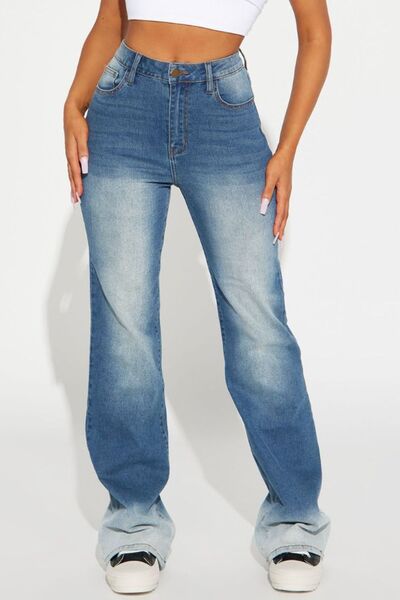 Pocketed Buttoned Straight Jeans BLUE ZONE PLANET