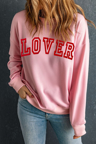 LOVER Round Neck Dropped Shoulder Sweatshirt-TOPS / DRESSES-[Adult]-[Female]-Blush Pink-S-2022 Online Blue Zone Planet