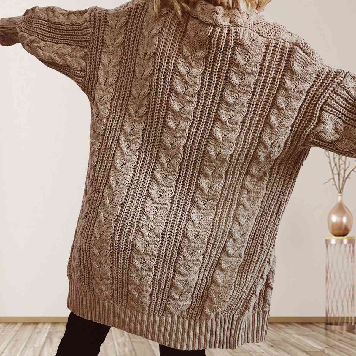 Cable-Knit Open Front Dropped Shoulder Cardigan BLUE ZONE PLANET