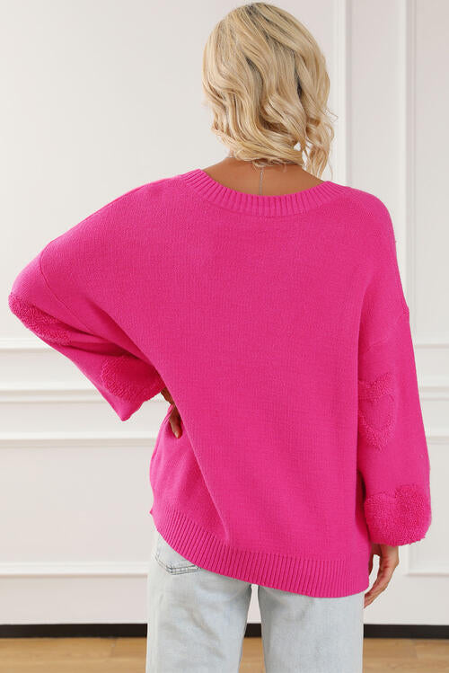 Pearl Detail V-Neck Long Sleeve Sweater BLUE ZONE PLANET