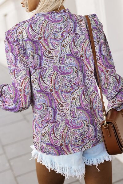 Printed Frill Flounce Sleeve Shirt Trendsi