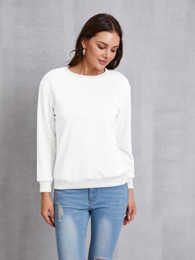 Round Neck Dropped Shoulder Sweatshirt Trendsi