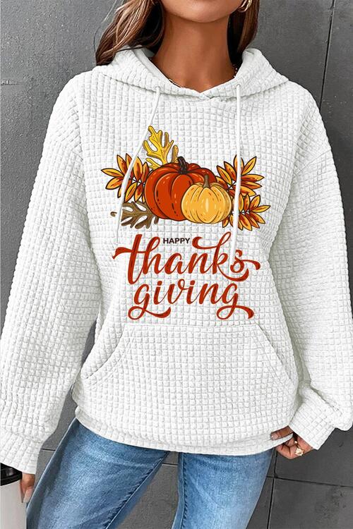 HAPPY THANKSGIVING Drawstring Graphic Hoodie BLUE ZONE PLANET