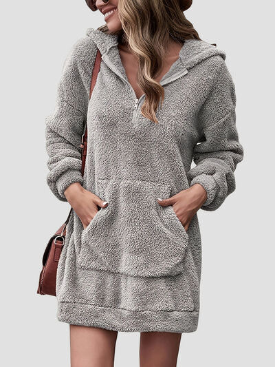 Half Zip Dropped Shoulder Oversized Hoodie-TOPS / DRESSES-[Adult]-[Female]-Heather Gray-S-2022 Online Blue Zone Planet