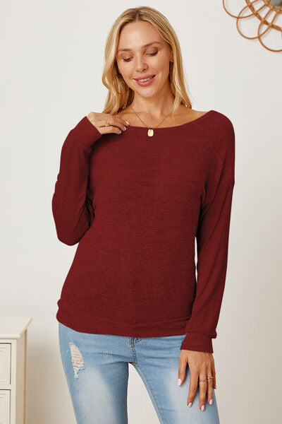 Boat Neck Backless Dropped Shoulder T-Shirt Trendsi