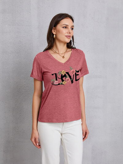 Blue Zone Planet |  LOVE V-Neck Short Sleeve T-Shirt BLUE ZONE PLANET