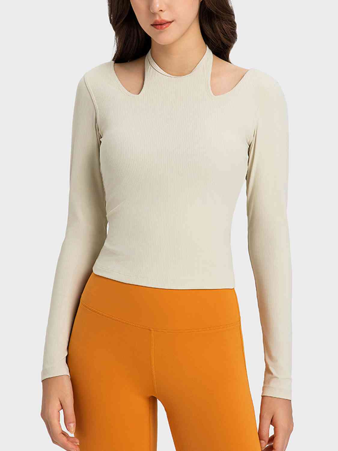 Halter Neck Long Sleeve Sporty Top BLUE ZONE PLANET