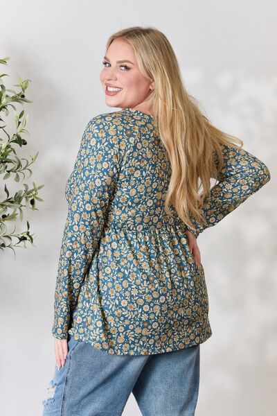 Blue Zone Planet |  Heimish Full Size Floral Half Button Long Sleeve Blouse BLUE ZONE PLANET