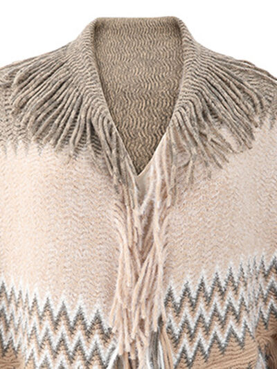 Blue Zone Planet |  Geometric Fringe Open Front Cardigan BLUE ZONE PLANET