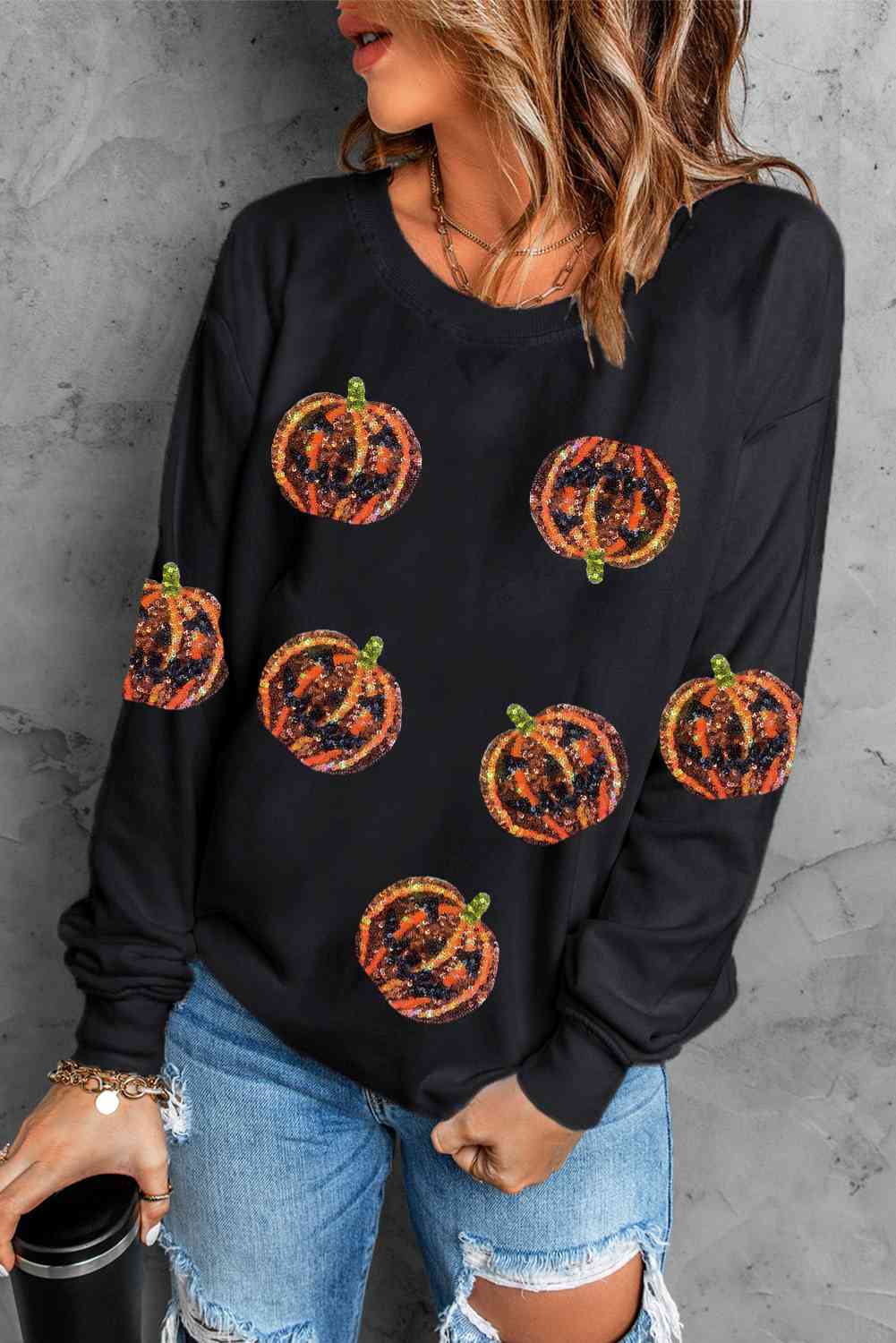 Pumpkin Dropped Shoulder Sweatshirt BLUE ZONE PLANET