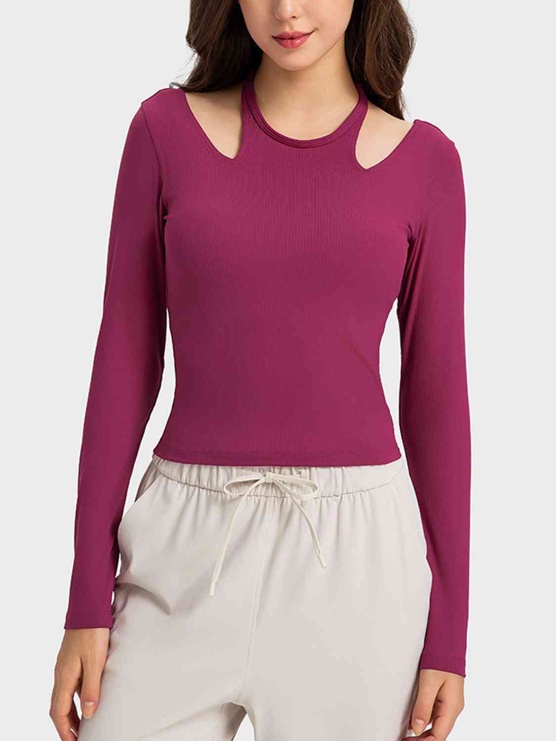 Halter Neck Long Sleeve Sporty Top BLUE ZONE PLANET