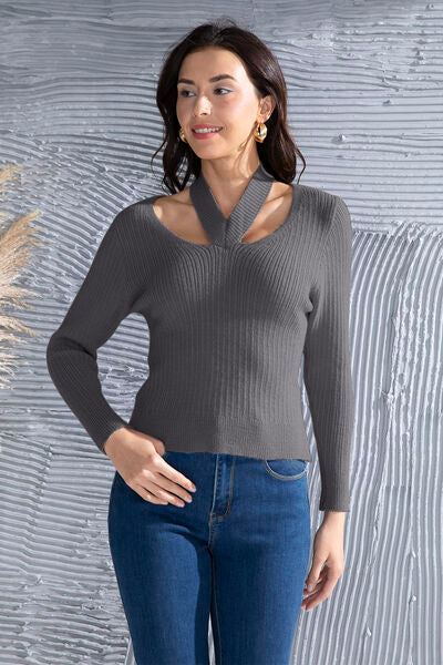 Blue Zone Planet |  Halter Neck Long Sleeve Sweater BLUE ZONE PLANET