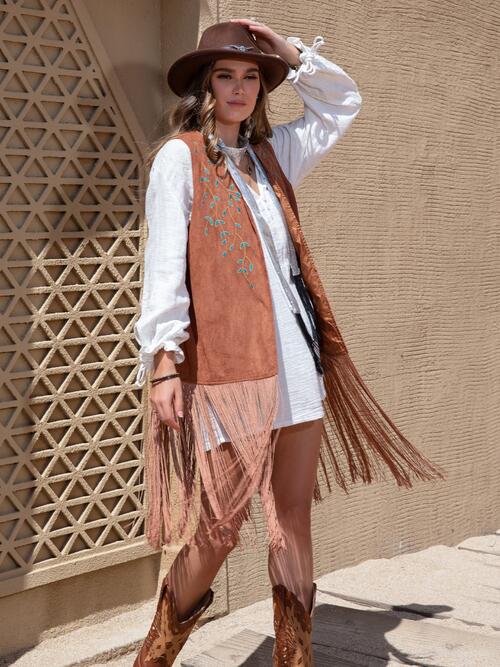 Fringe Hem Open Front Vest BLUE ZONE PLANET