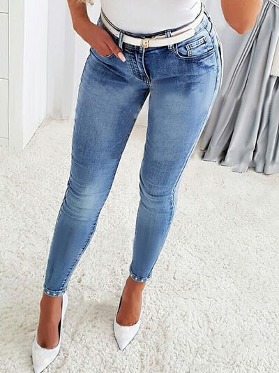 Rhinestone Detail Buttoned Jeans with Pockets Trendsi