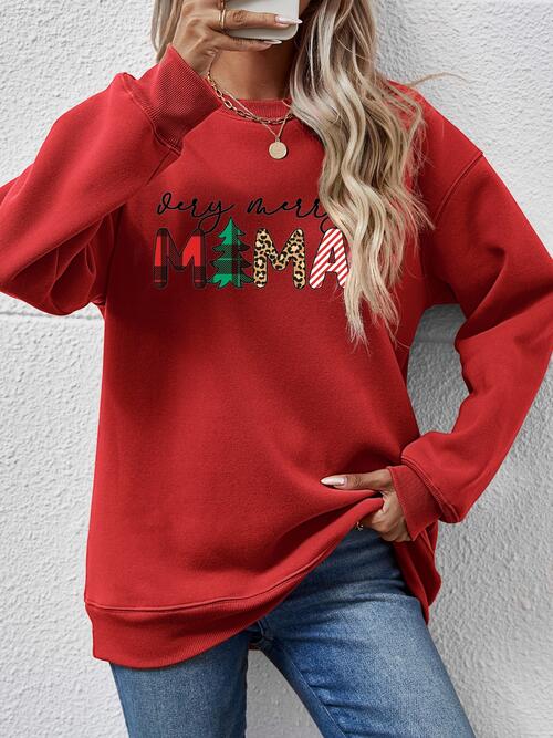 Letter Graphic Round Neck Long Sleeve Sweatshirt BLUE ZONE PLANET