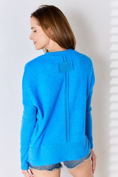 Blue Zone Planet |  Zenana Ribbed Trim Round Neck Long Sleeve Top BLUE ZONE PLANET