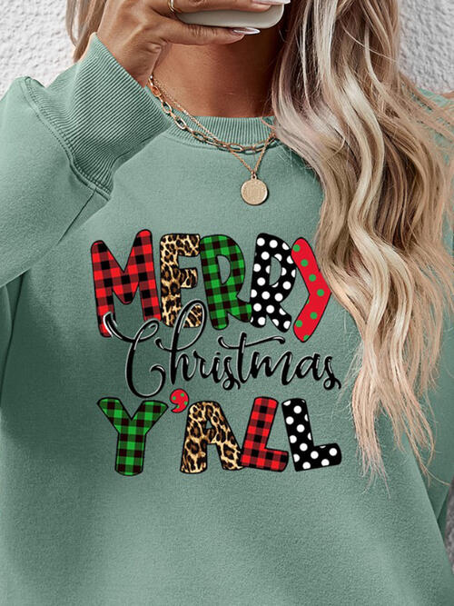 Letter Graphic Round Neck Long Sleeve Sweatshirt BLUE ZONE PLANET