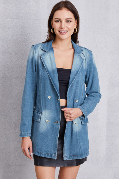 Lapel Collar Washed Denim Top-TOPS / DRESSES-[Adult]-[Female]-Medium-S-2022 Online Blue Zone Planet