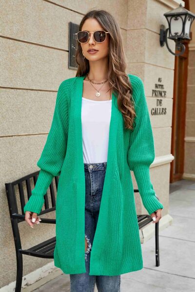 Open Front Lantern Sleeve Cardigan-TOPS / DRESSES-[Adult]-[Female]-Mid Green-S-2022 Online Blue Zone Planet