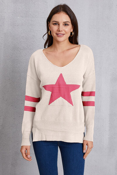 Star Scoop Neck Dropped Shoulder T-Shirt Trendsi